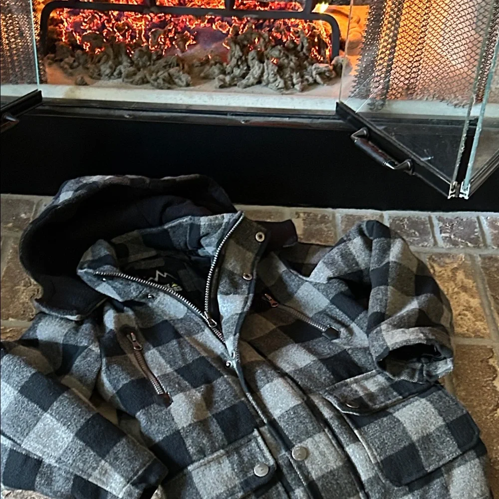 Boys Black & Gray Plaid Hooded Winter Coat